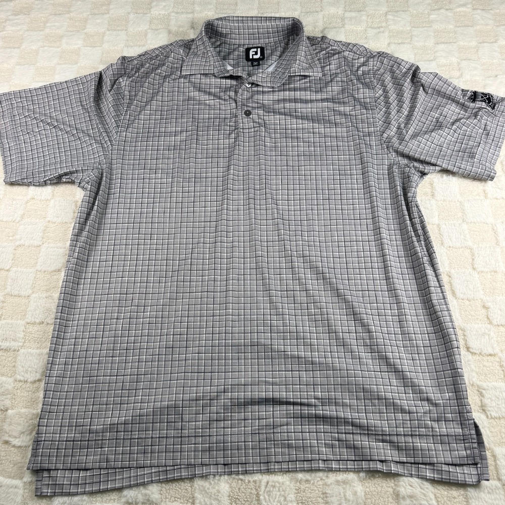 FootJoy Men's Large‎ Gray Plaid Polo Shirt Sunnyside Country Club Sleeve Logo